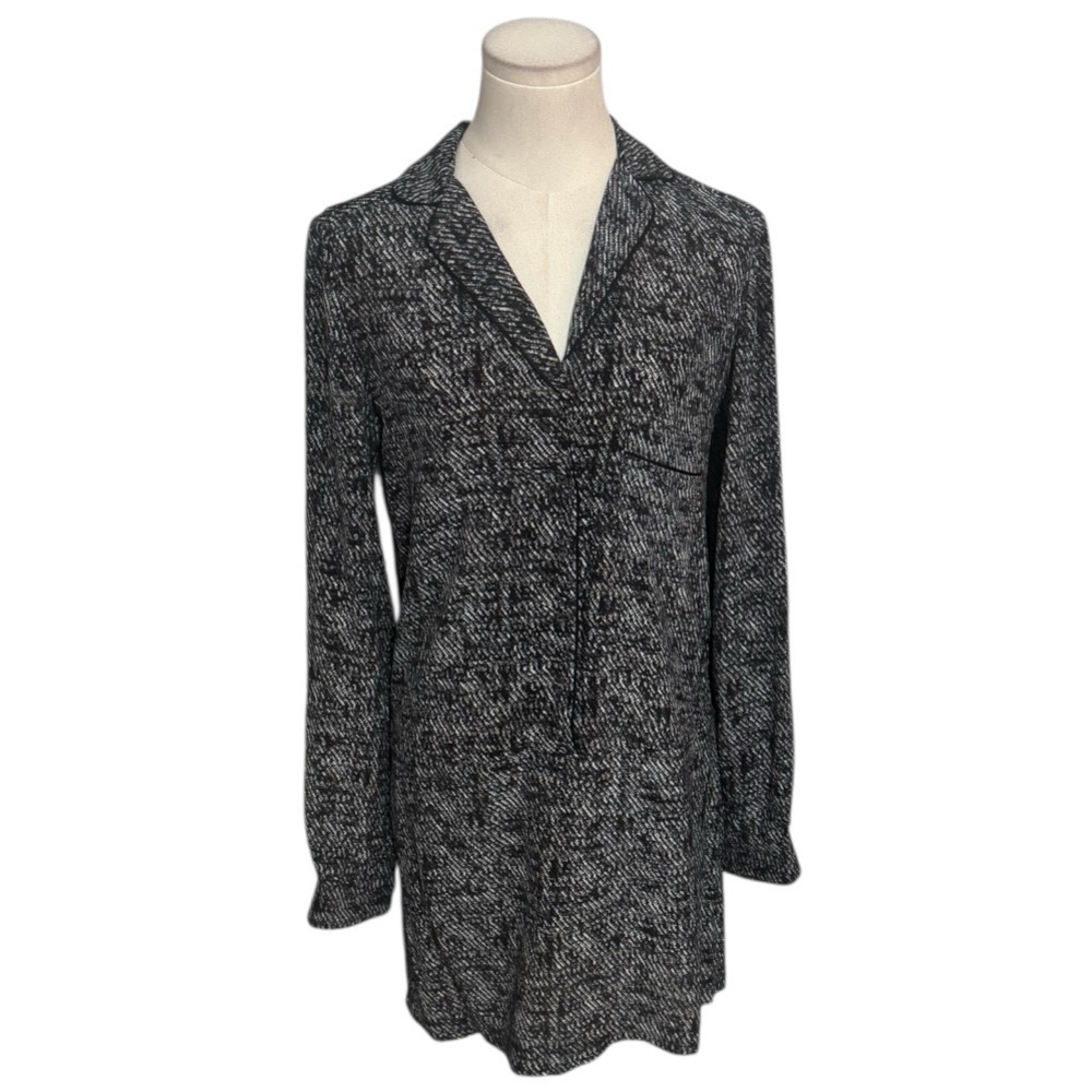 A.L.C. Black 100% Silk Shirt Dress Size XS Night Sleep Button Up Long‎ Sleeve